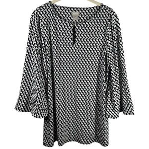 Chico's‎ Jersey Blouse Top Women's Small Black White 3/4 Bell Sleeves Stretch